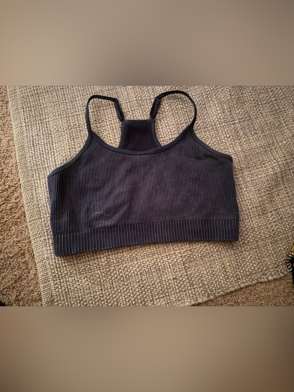 Ribbed Navy Racerback Sports Bra